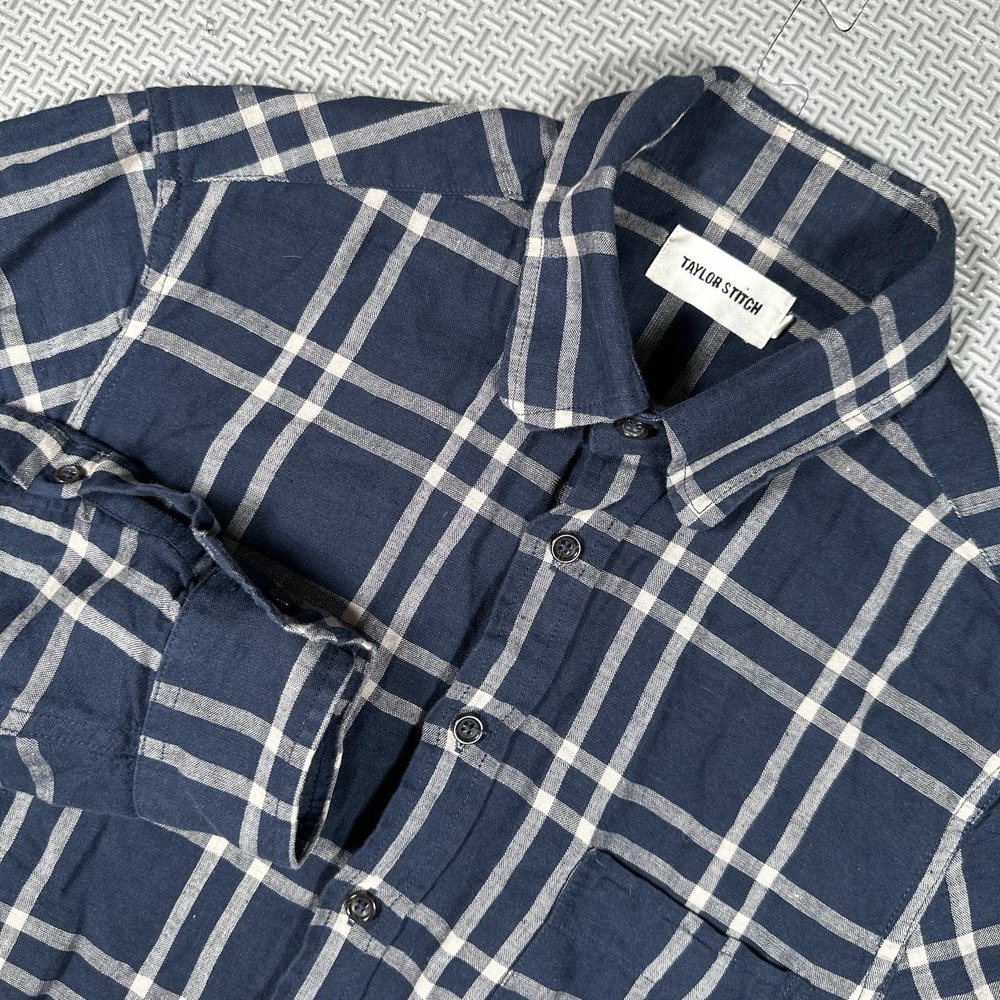 Taylor Stitch Shirt Men's 36 Small Plaid Linen Blend Long Sleeve Button Down